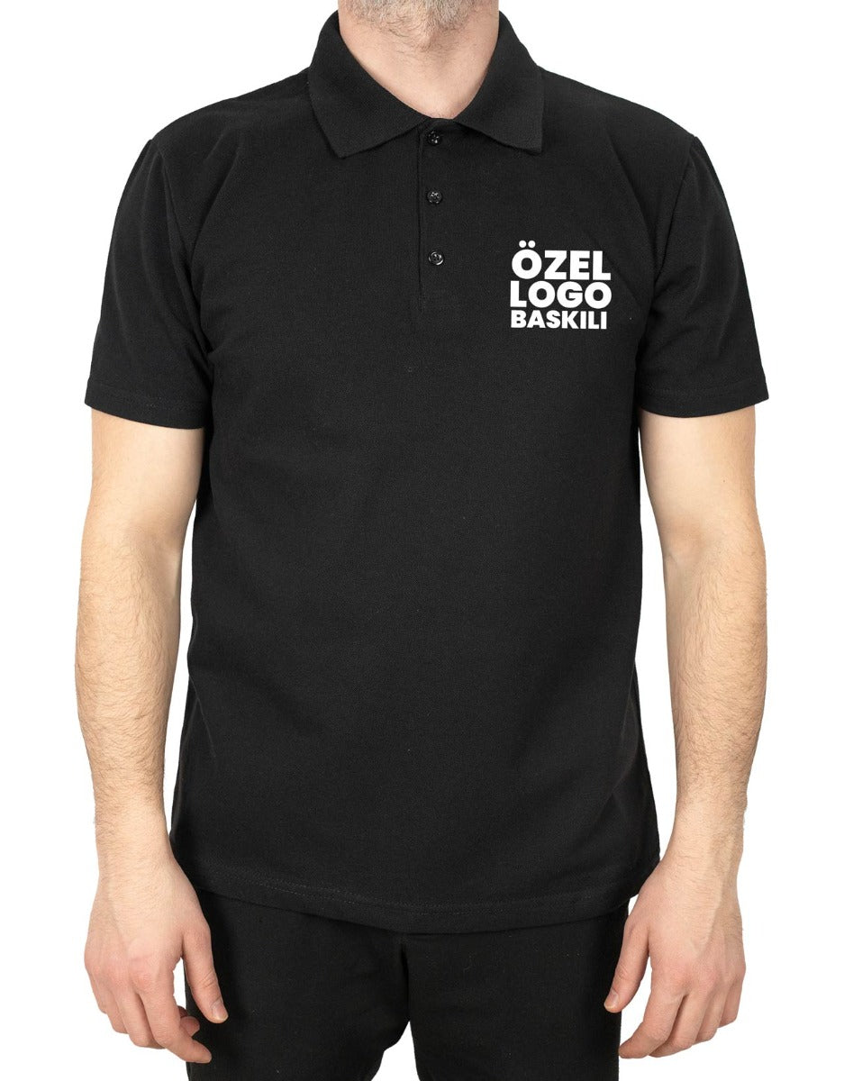 Polo Yaka Siyah Tişört - Dijital Baskılı - istecanta.com