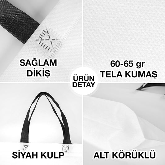 Tela Çanta Ultrasonik - Siyah Kulplu - Taban Körüklü 45x36x10cm - istecanta.com