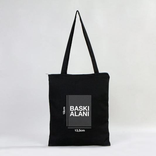 Fermuarlı Siyah Gabardin Bez Çanta 35x40cm (Özelleştirilebilir) - istecanta.com
