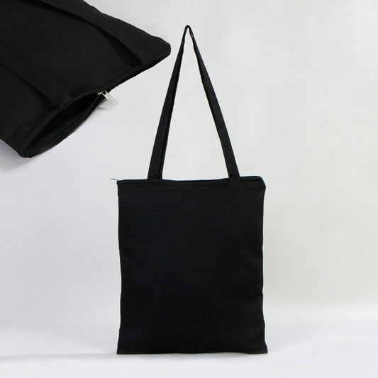 Fermuarlı Siyah Gabardin Bez Çanta 35x40cm - istecanta.com