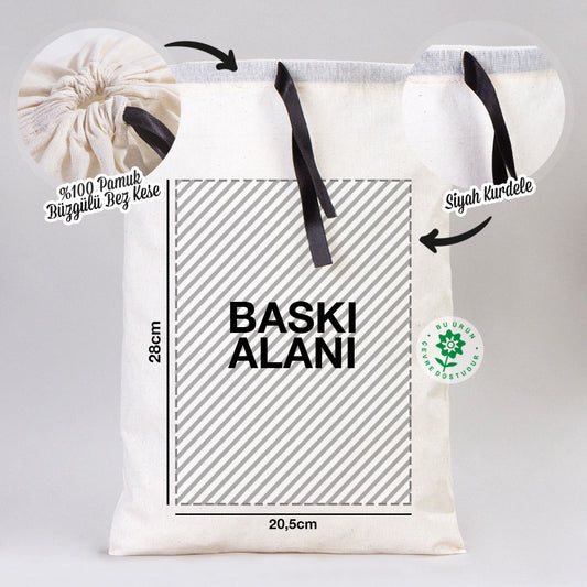 Bez Kese Siyah Kurdelalı - 30x40 cm (Özelleştirilebilir) - istecanta.com