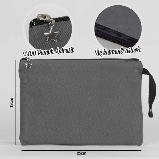 Clutch Kanvas Çanta Antrasit (25x18) Astarlı - istecanta.com