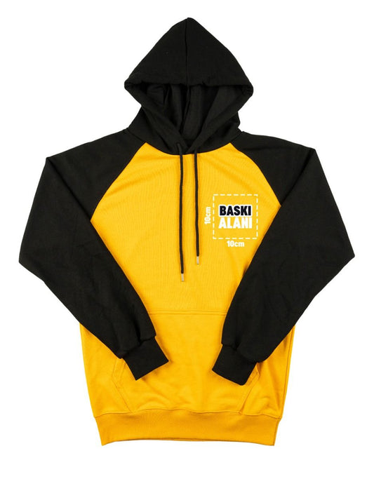 Baskılı Reglan Gövde Kapüşonlu Sweatshirt Hardal - 3 İplik Şardonsuz - istecanta.com