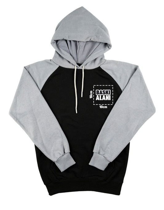 Baskılı Reglan Kol Kapüşonlu Sweatshirt Gri- 3 İplik Şardonsuz - istecanta.com