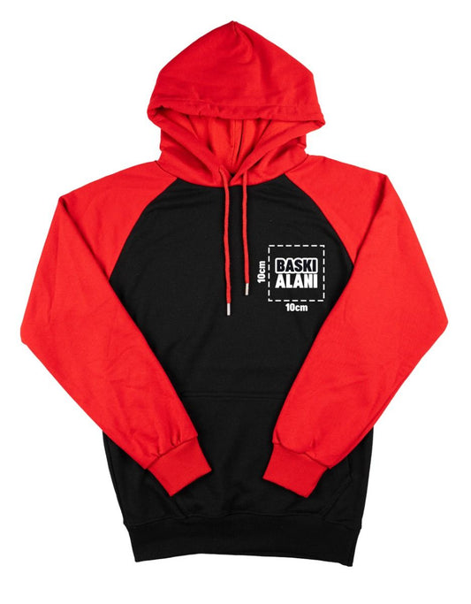 Baskılı Reglan Kol Kapüşonlu Sweatshirt Kırmızı- 3 İplik Şardonsuz - istecanta.com