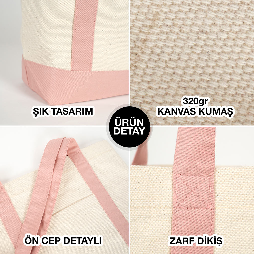 Trend Kanvas Çanta 40x35x12cm - Pembe Renkli Kulp