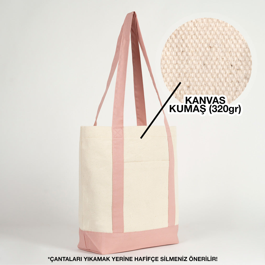 Trend Kanvas Çanta 40x35x12cm - Pembe Renkli Kulp