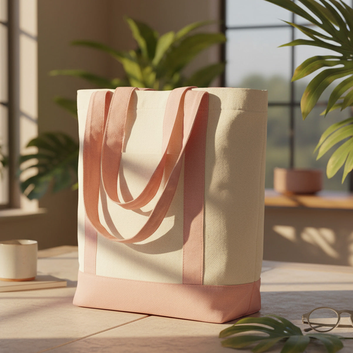 Trend Kanvas Çanta 40x35x12cm - Pembe Renkli Kulp