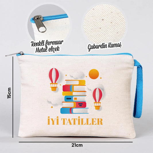 Karne Günü Desenli Clutch – Turkuaz Fermuarlı 21×15 cm (Özelleştirilebilir)