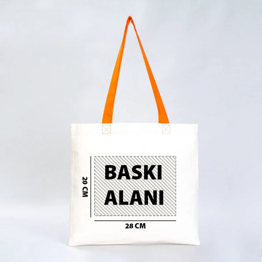 Gabardin Bez Çanta Turuncu Kulp 40x35cm (Özelleştirilebilir)