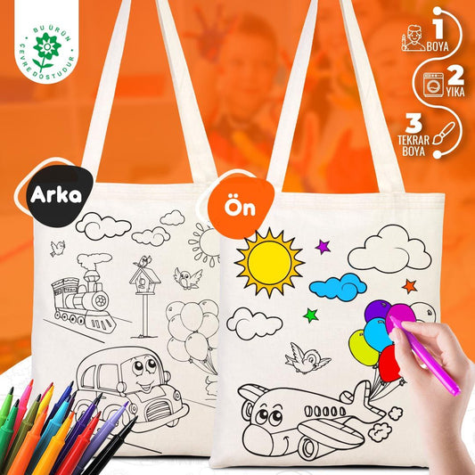 Araba-Uçak Boyanabilir Çanta - Kalemli - istecanta.com