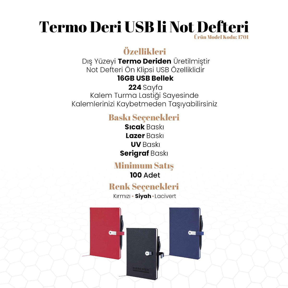 Termo Deri USB li Not Defteri - 1701