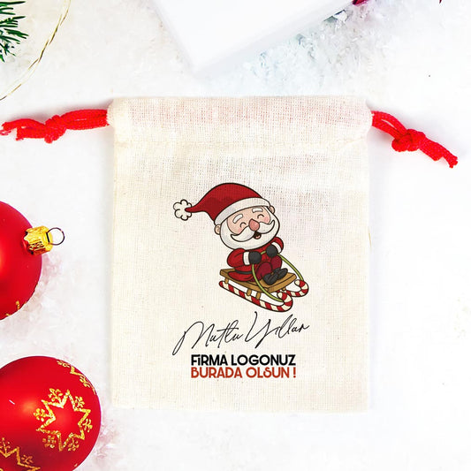 Yılbaşı Hediyesi Mutlu Yıllar Noel Baba Baskılı 3 - Renkli İp (Özelleştirilebilir) - istecanta.com