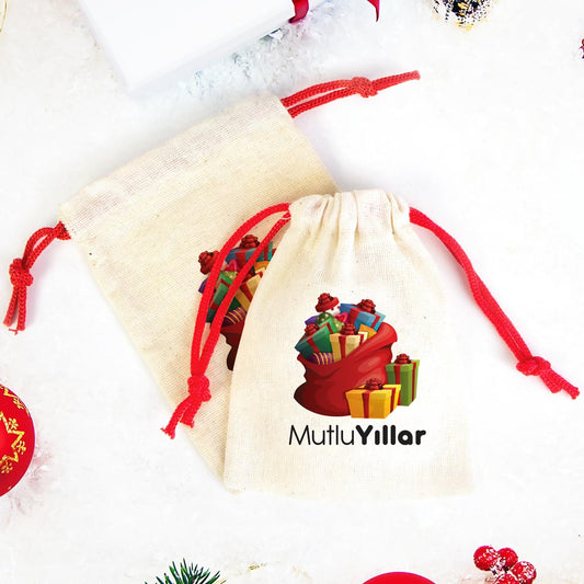 Yılbaşı Temalı Hediye Kesesi - Renkli İp - istecanta.com