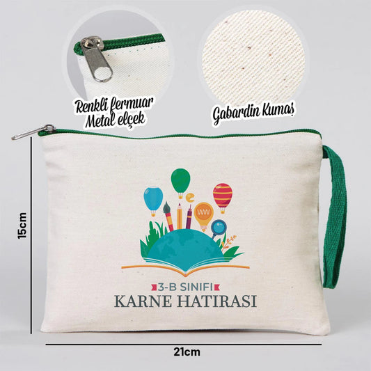 Karne Günü Desenli Clutch – Yeşil Fermuarlı 21×15 cm (Özelleştirilebilir)