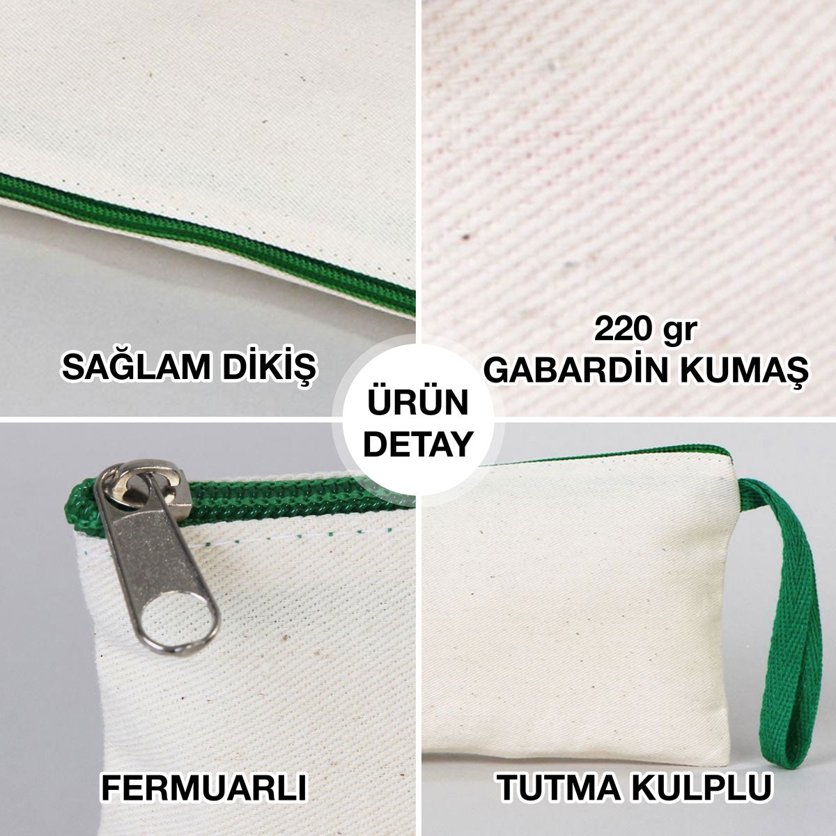 Bez Kalemlik Renkli Fermuar Yeşil - Özelleştirilebilir - istecanta.com