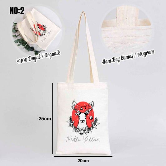 Kitap Çantası Yılbaşı Bez Çanta Baskılı 20x25cm (Özelleştirilebilir) - istecanta.com