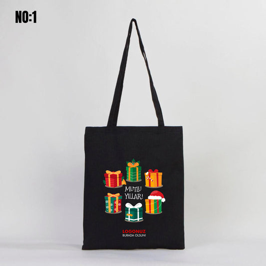 Siyah Ham Bez Çanta 35x40 cm Yılbaşı Baskılı (Özelleştirilebilir) - istecanta.com