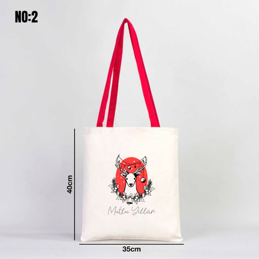 Yılbaşı Kanvas Çanta Kırmızı Kulp - İç Cepli (Özelleştirilebilir) - istecanta.com