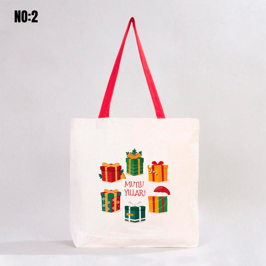 Yılbaşı Kanvas Plaj Çantası Kırmızı Kulp 48x41x10 cm (Özelleştirilebilir) - istecanta.com