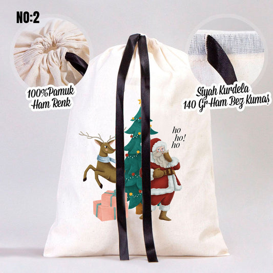 Yılbaşı Bez Kese Siyah Kurdelalı - 30x40 cm (Özelleştirilebilir) - istecanta.com