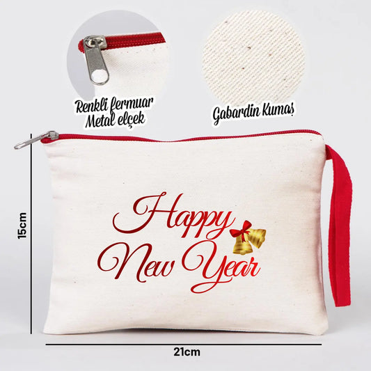 Yılbaşı Clutch 21x15 cm Kırmızı Fermuar (Özelleştirilebilir)