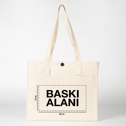 LUX Kanvas Çanta ÇITÇITLI-ÖN CEPLİ 40x35x10cm (Özelleştirilebilir) - istecanta.com