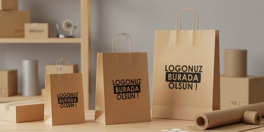Kraft çanta toptan modelleri – farklı ölçülerde burgu saplı baskılı kraft kağıt çantalar