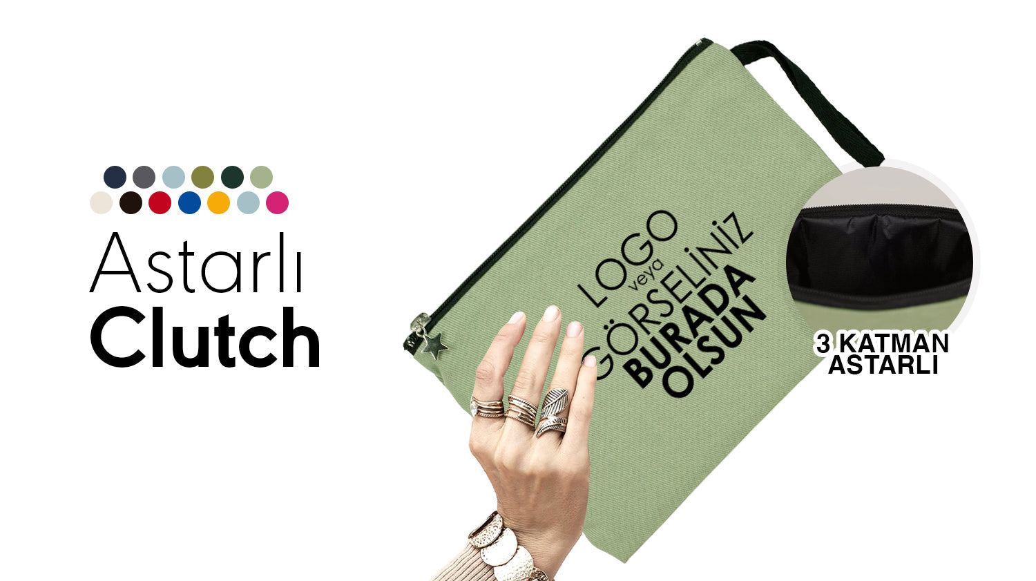 Baskılı Astarlı Clutch / El Çantası