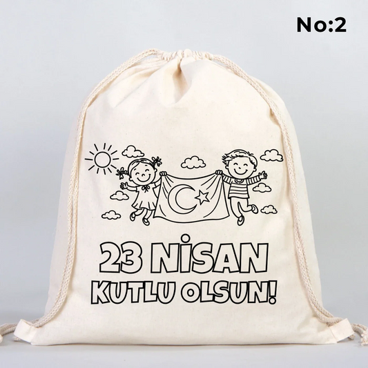 Boyanabilir 40x50 cm Ham Bez Büzgülü Sırt Çantası - 23 Nisan Hediyesi - detay görünüm