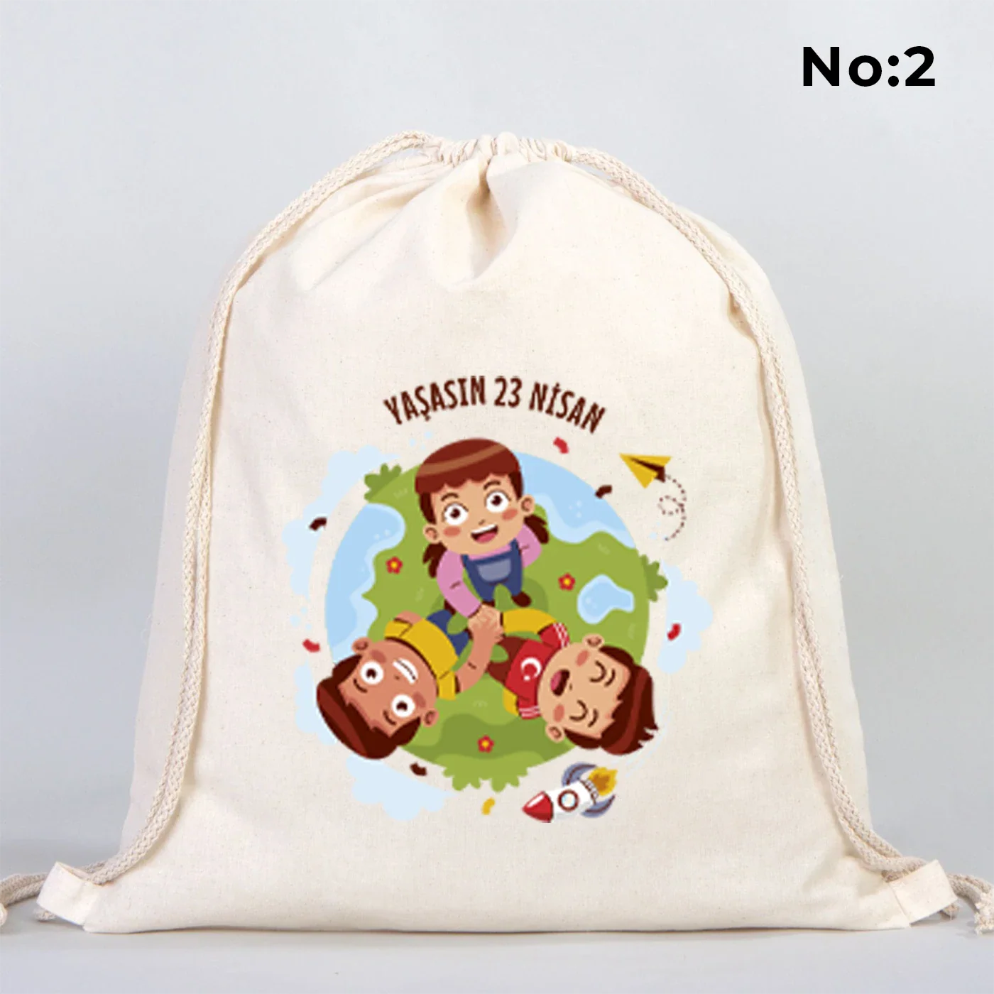 40x50 cm Ham Bez Büzgülü Sırt Çantası - 23 Nisan Hediye - detay görünüm