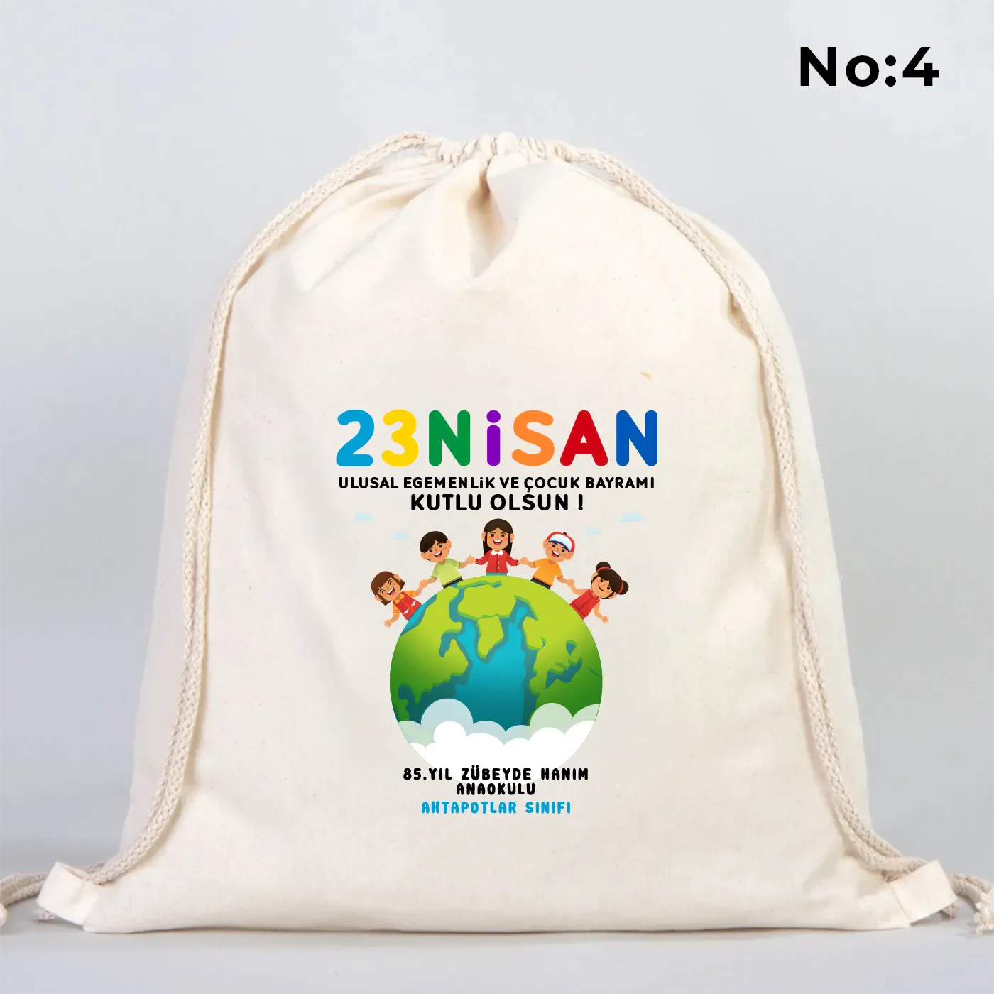 40x50 cm Ham Bez Büzgülü Sırt Çantası - 23 Nisan Hediye (Okul-Sınıf Baskılı) - kullanım örneği