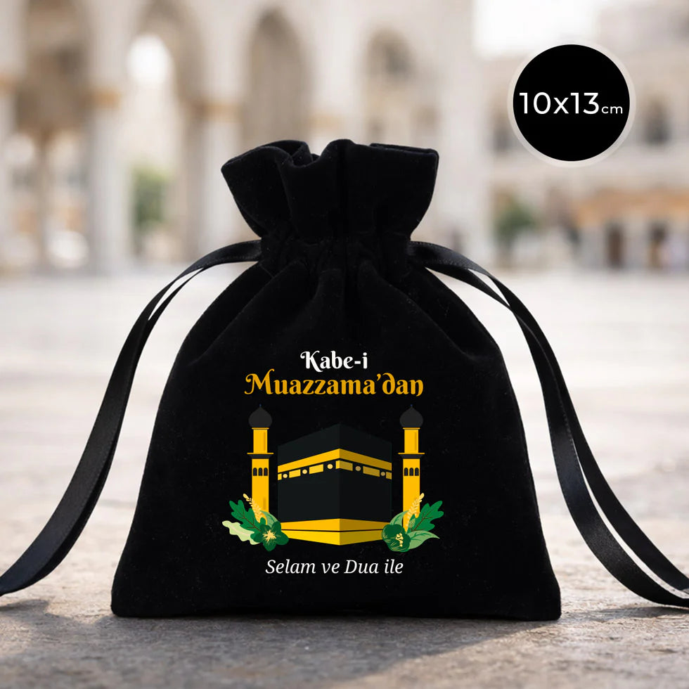 10x13 cm Dualarımıza Sizi de Ekledik | Hac ve Umre Hediyelik Kadife Gül Kese ...