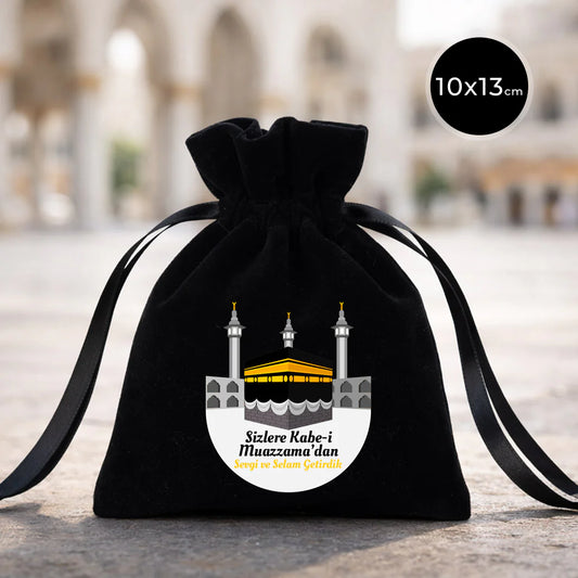 10x13 cm Dualarımıza Sizi de Ekledik | Hac ve Umre Hediyelik Kadife Gül Kese ...