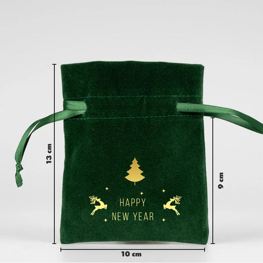 Yılbaşı Desenli Kadife Gül Kese 10x13 cm