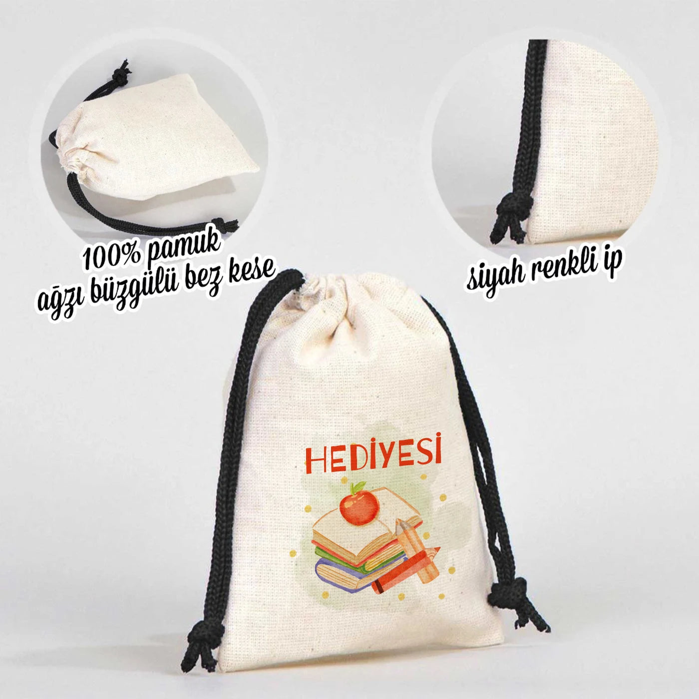 Karne Günü Hatıra Kesesi – Siyah Büzgülü Pamuk 10×13 cm (Özelleştirilebilir)