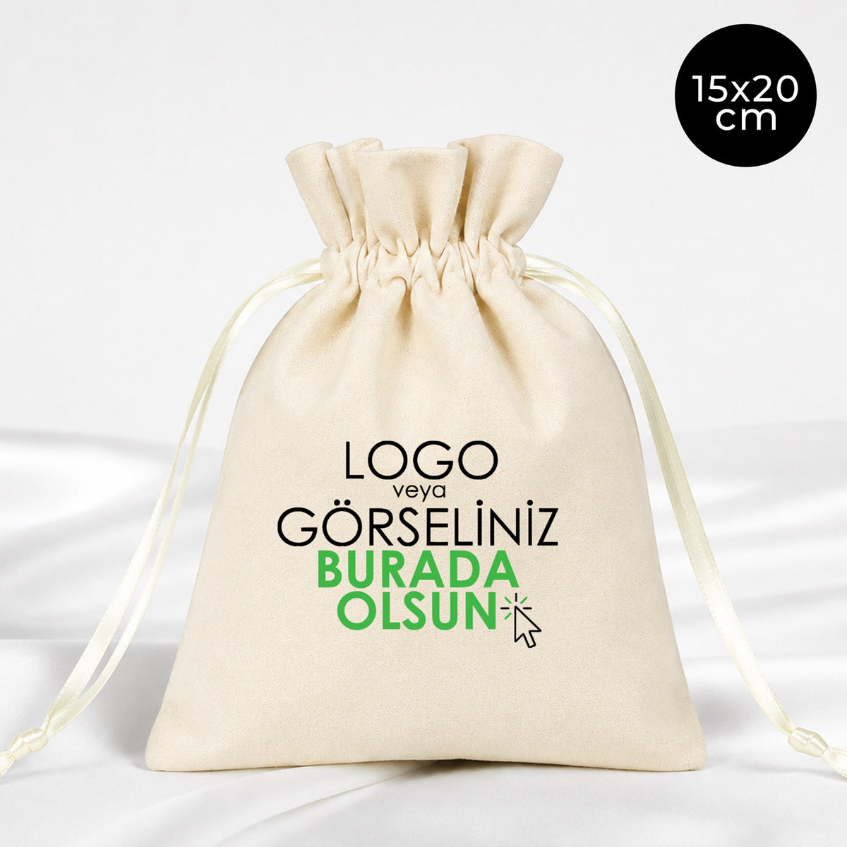Kadife Gül Kese 15x20 cm - Ham Renk (Özelleştirilebilir)