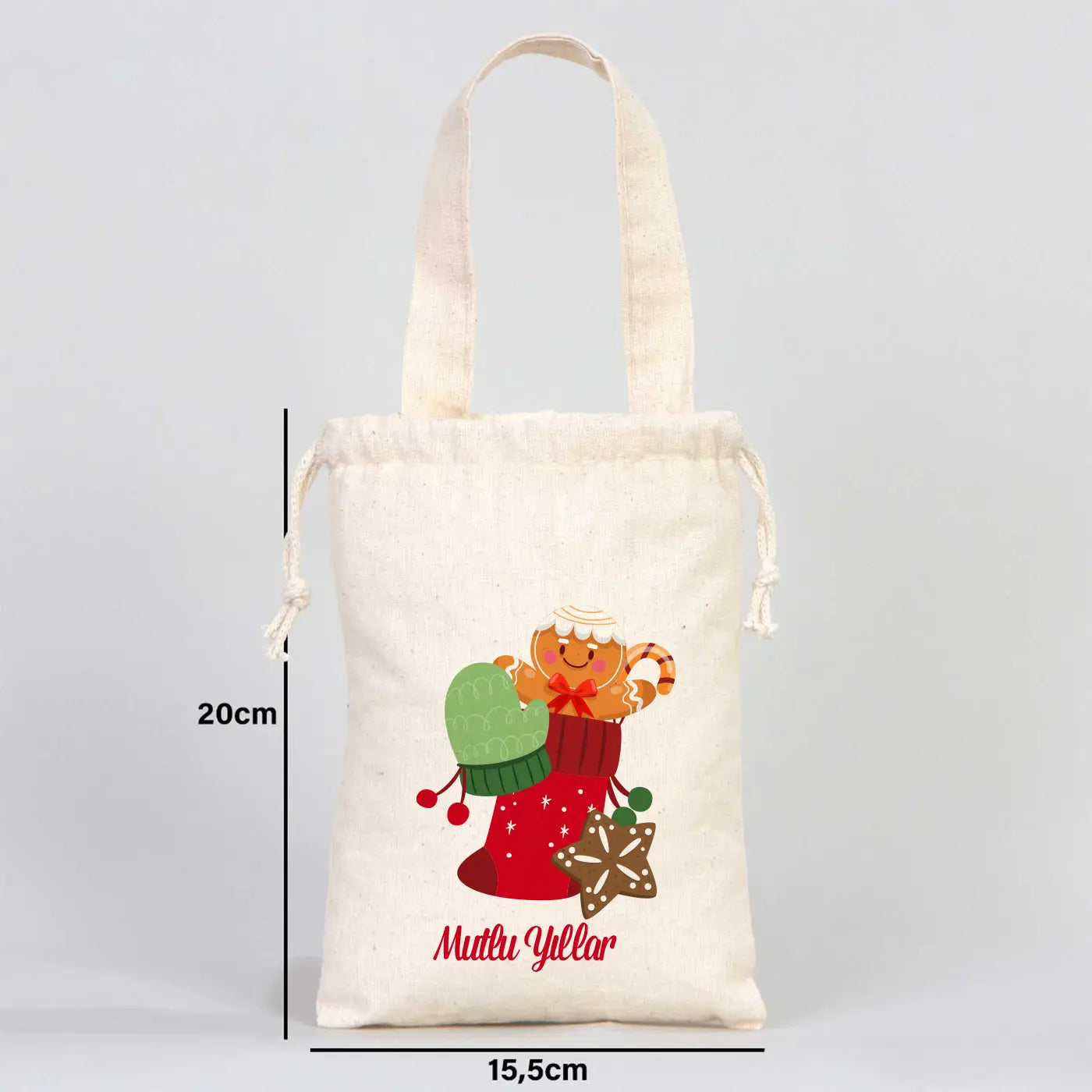 Yılbaşı Özel Bez Kese (15,5 x 20 cm) Tek Tutma Kısa Kulp (Özelleştirebilir)