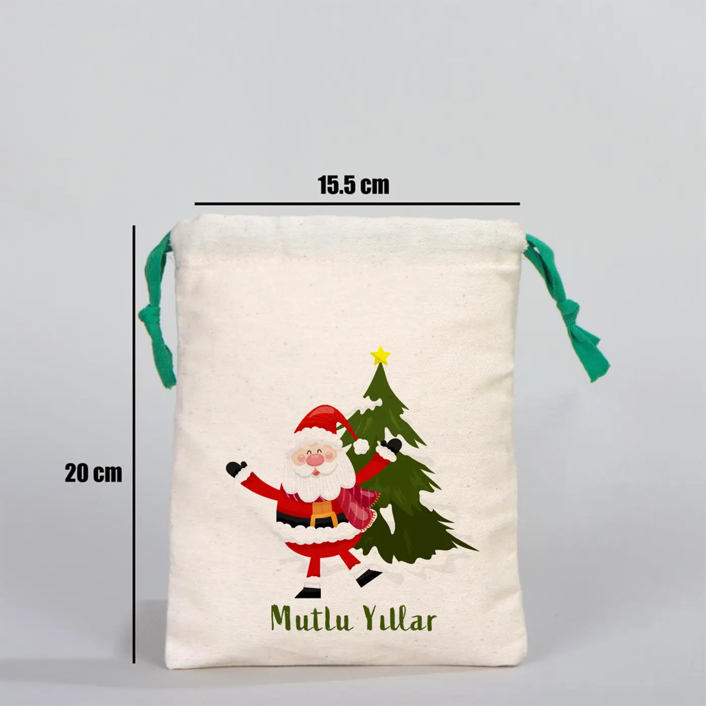 Yilbaşı Baskılı Bez Kese 15,5x20 cm - Renkli İp - Yeşil (Özelleştirilebilir)