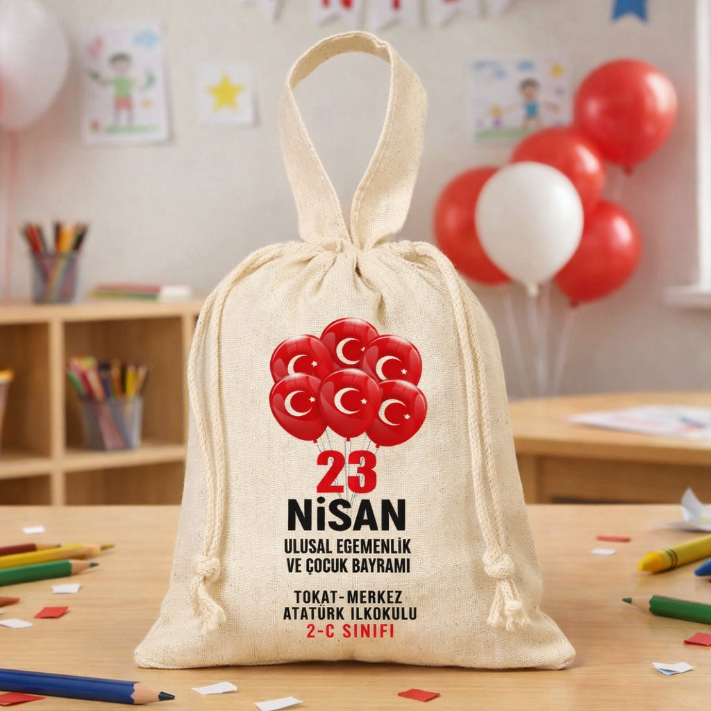 23 Nisan Bez Kese Tek Tutma Kısa Kulp - 15,5 x 20 cm (Özelleştirebilir)