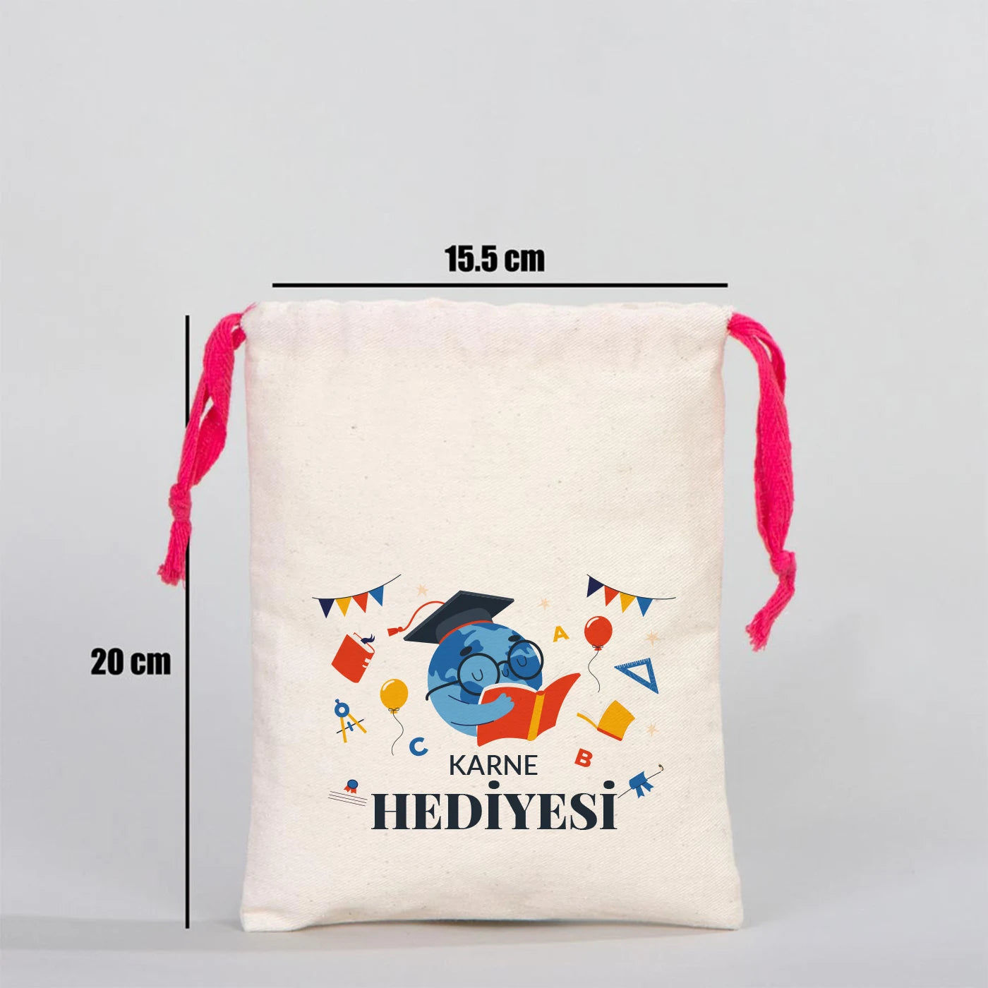 Ham Bez Karne Günü Kesesi – Fuşya Büzgülü Pamuk 15,5×20 cm (Özelleştirilebilir)