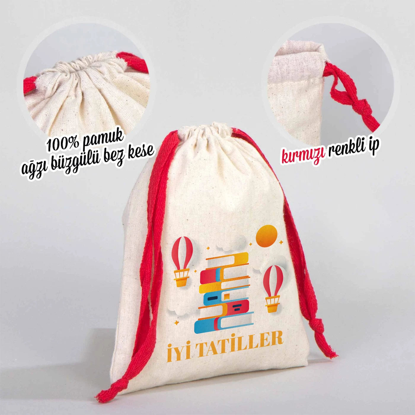 Ham Bez Karne Günü Kesesi – Kırmızı Büzgülü Pamuk 15,5×20 cm (Özelleştirilebilir)