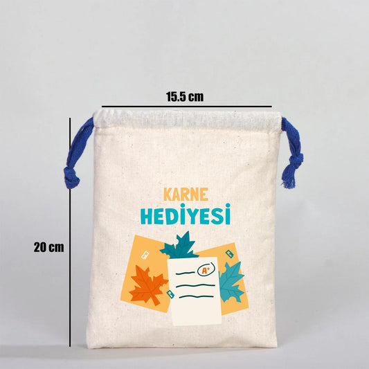 Ham Bez Karne Günü Kesesi – Saks Mavi Büzgülü Pamuk 15,5×20 cm (Özelleştirilebilir)