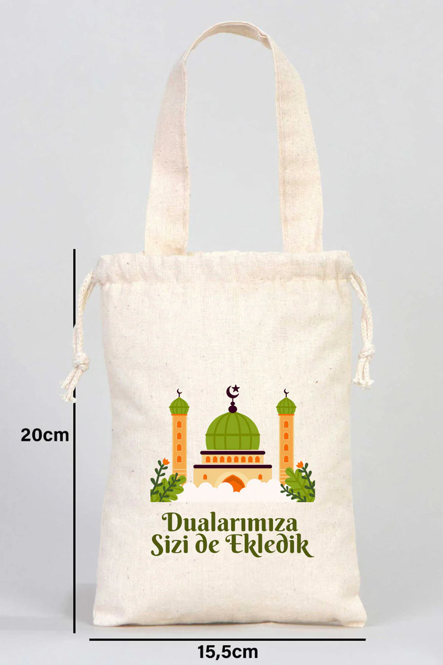 Hac ve Umre Hediyelik Ham Bez Çanta | 15x20 cm Kabe-i Muazzama’dan Selam ve D... - yakın çekim
