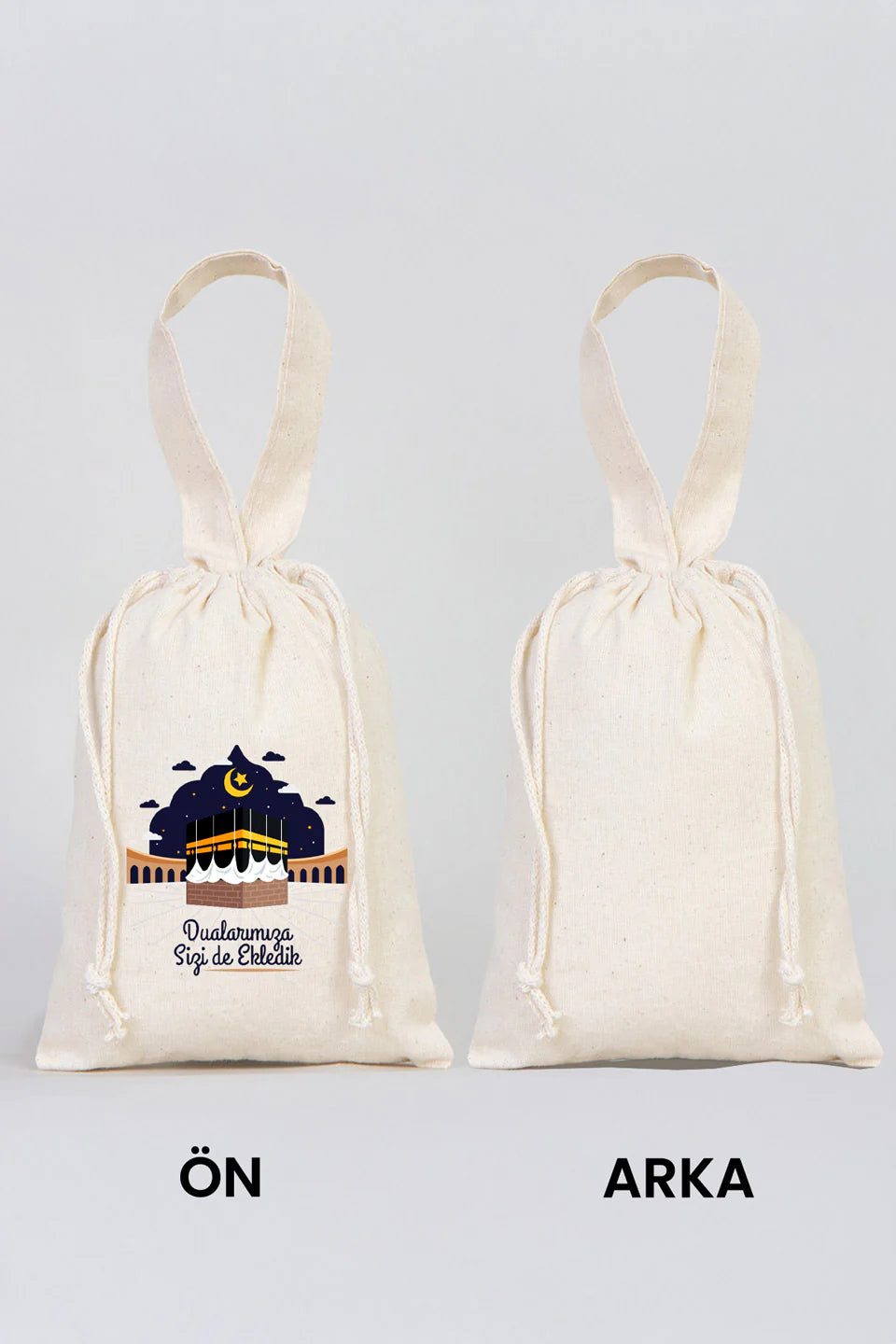 15x20 cm Dualarımıza Sizi de Ekledik | Hac ve Umre Hediyelik Bez Kese Tek Tut... - kullanım örneği