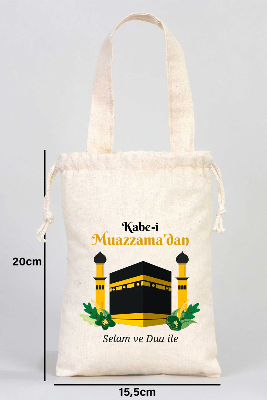 15x20 cm Kabe-i Muazzama’dan Selam ve Dua ile | Hac ve Umre Hediyelik Bez Kes... - yakın çekim