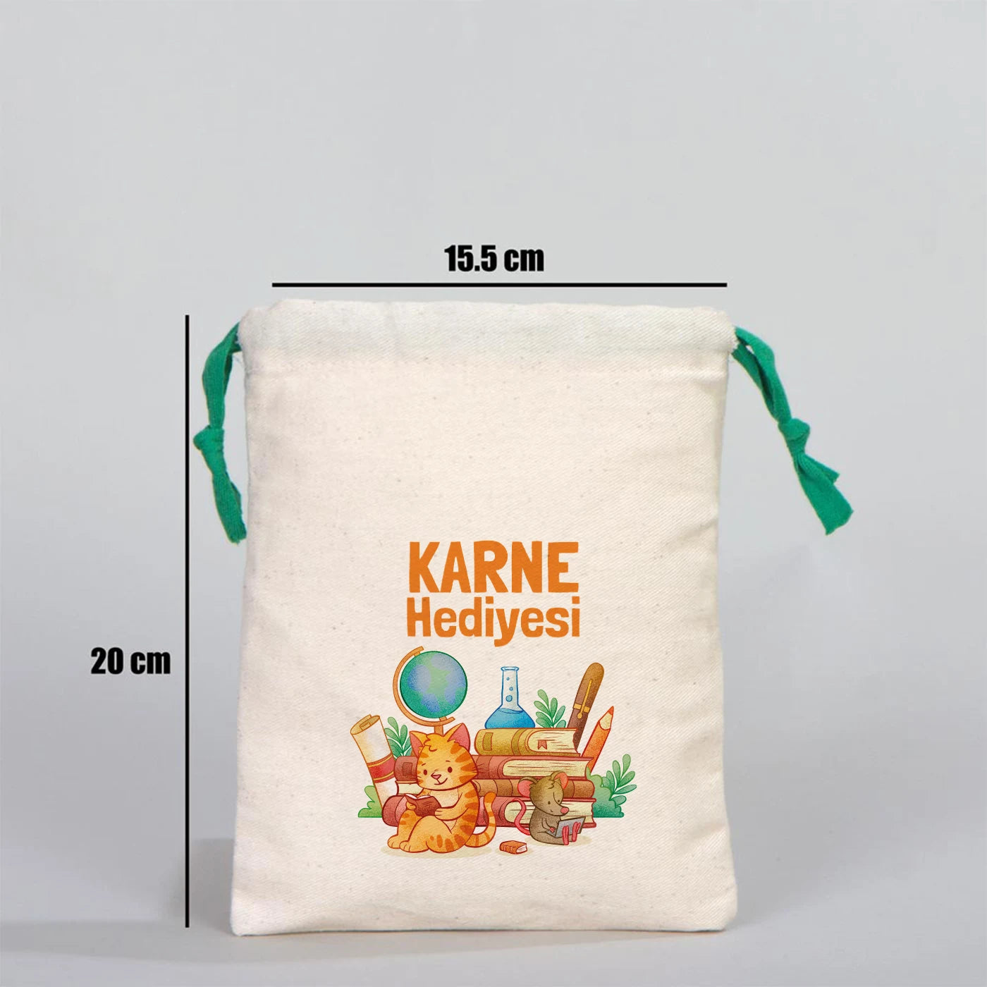 Ham Bez Karne Günü Kesesi – Yeşil Büzgülü Pamuk 15,5×20 cm (Özelleştirilebilir)