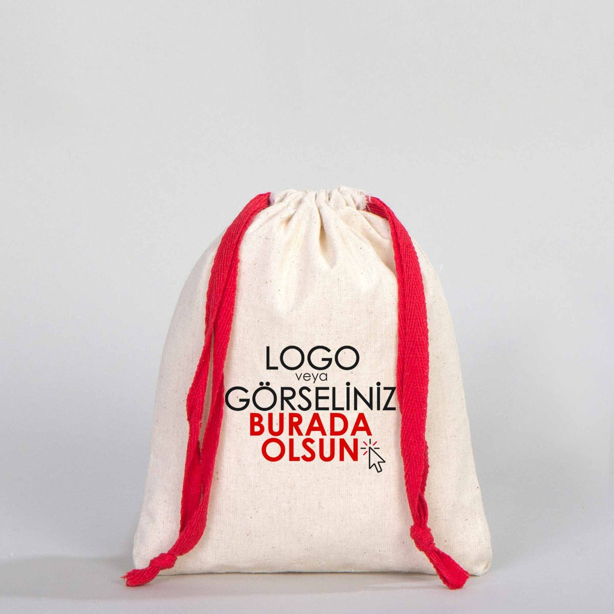 Ham Bez Karne Günü Kesesi – Kırmızı Büzgülü Pamuk 15,5×20 cm (Özelleştirilebilir)