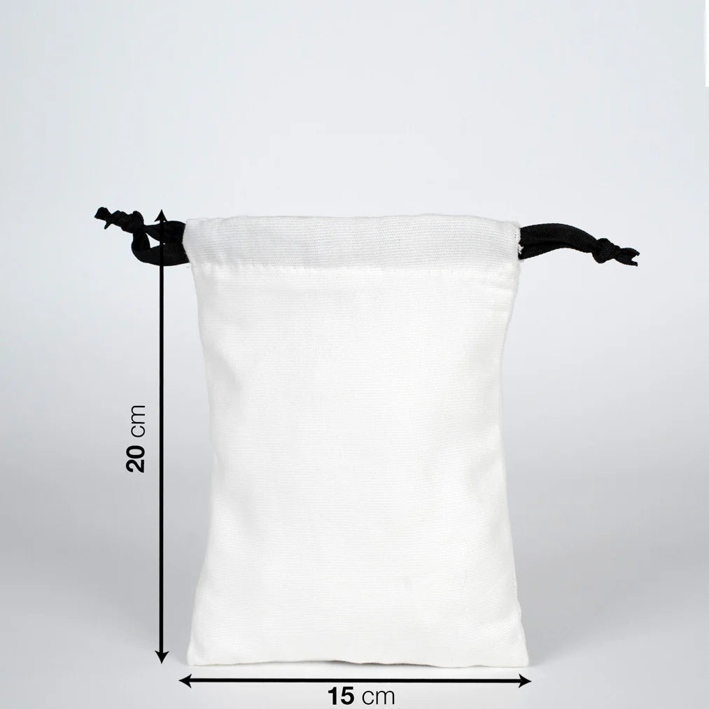 15x20 cm Beyaz Panama Siyah İpli Bez Kese - Kadınlar Günü Hediyesi