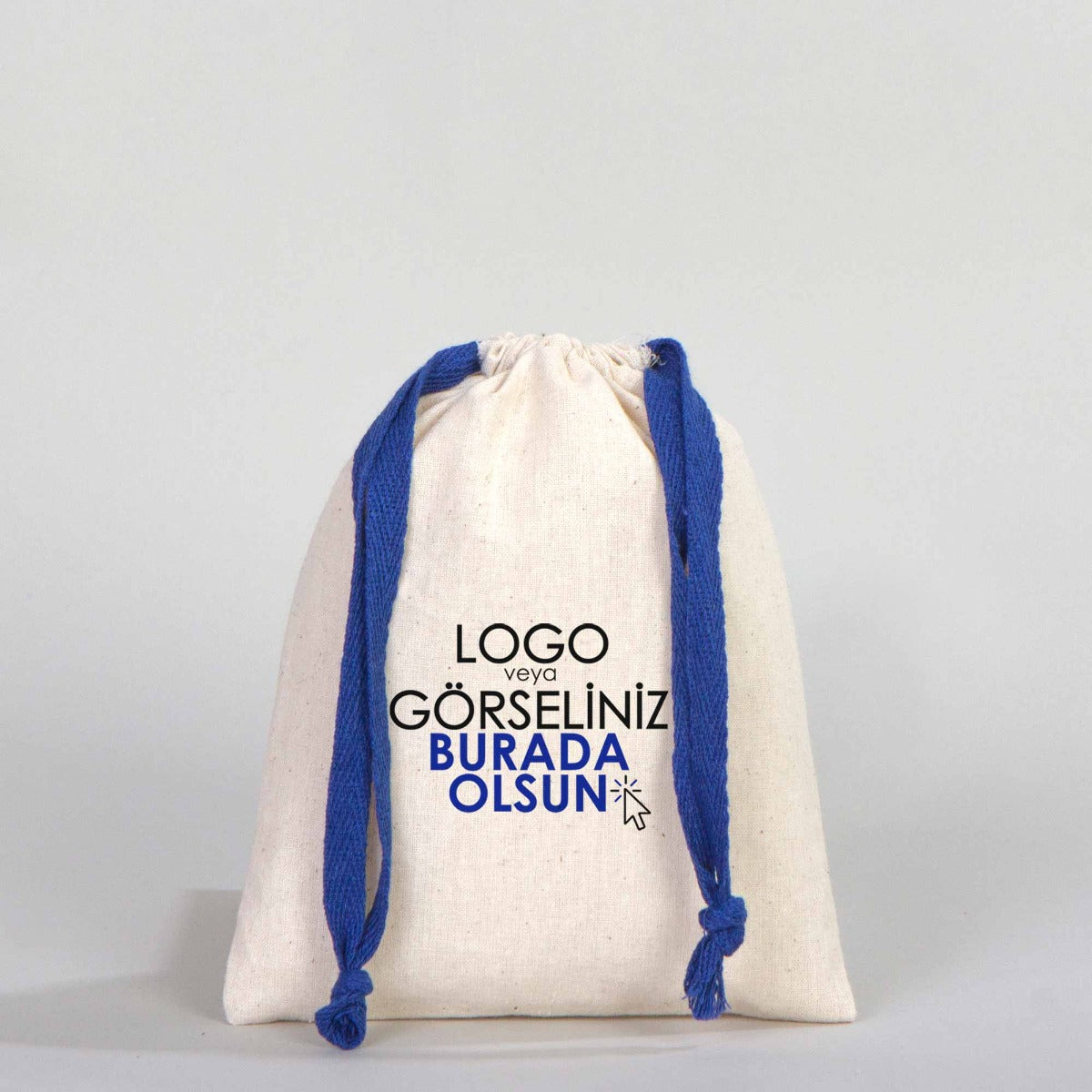 Ham Bez Karne Günü Kesesi – Saks Mavi Büzgülü Pamuk 15,5×20 cm (Özelleştirilebilir)